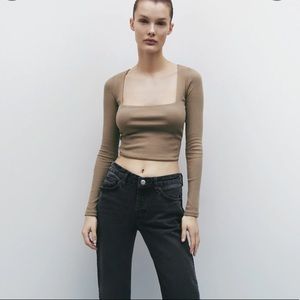 ZARA Tan Square Neck Shirt